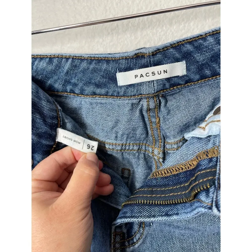 Pacsun Mom Short Denim Jean Jorts 26 Distressed Blue Womens